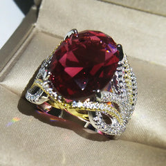 Valentine's Day Glamour: Red Square Cut AAA Zircon Ring with Large CZ Stones