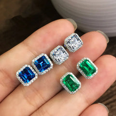 Exquisite Female Earrings 925 Sterling Silver Square Emerald Green Zircon Crystal Earrings For Women Jewelry Wholesale Bijoux