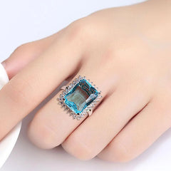 Elegant Cellacity Aquamarine Ring: 925 Silver Jewelry with Hyperbole Huge Rectangle Gemstones