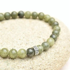 6mm Peridot Gemstone Mala Stretchy Bracelets 7.5 inches Tibet silver cuff men Bless Handmade pray energy Stretchy yoga Reiki