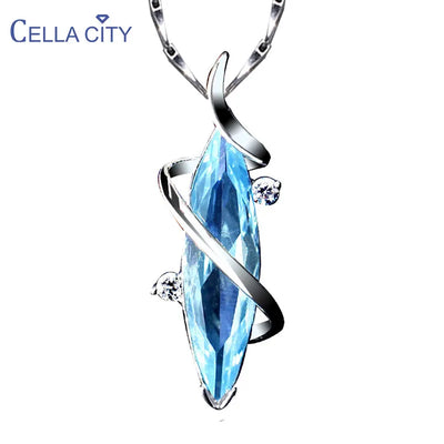 Graceful Aquamarine Pendant Necklace: Cellacity 925 Silver Fine Jewelry with Gemstones, Perfect Water Drop-Shaped Ornaments for Women