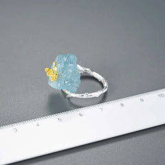 Fluttering Beauty: Lotus Fun Adjustable Aquamarine Butterfly Ring in 925 Sterling Silver