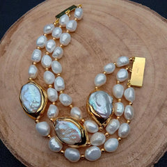 Stunning 8'' Pearl Bracelet: Y.YING's 3 Rows of Cultured Baroque & Keshi Pearls