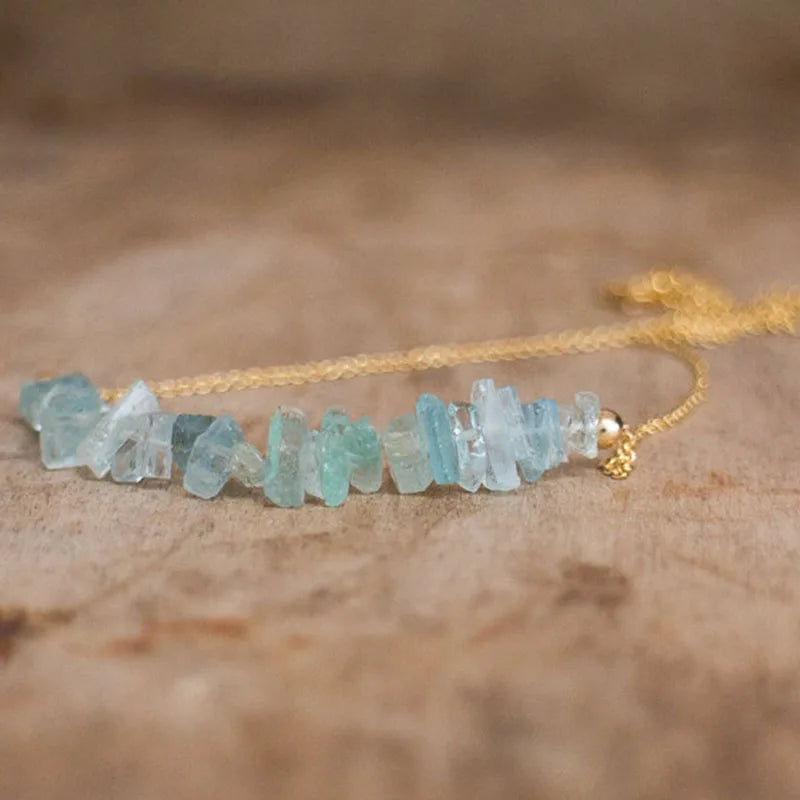 Raw Aquamarine Necklace on Silver or Gold, Aquamarine Bar Necklace, March Birthstone, Raw Crystal Jewelry