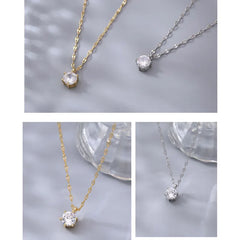 Simple Shiny Diamond CZ Pendants on 925 Sterling Silver AAA Zircon Choker Necklaces