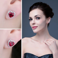 Ruby Radiance: Heart-Shaped Created Ruby Stud Earrings in 925 Sterling Silver for Women