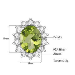 SDOOU Green Peridot Snowflower Carved Gemstone 925 Silver Stud Earrings for Women