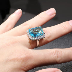 Elegant Cellacity Aquamarine Ring: 925 Silver Jewelry with Hyperbole Huge Rectangle Gemstones