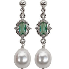 925 Sterling Silver Palace Style Emerald Crystal Earrings: Women's Simple Pearl Tassel Design