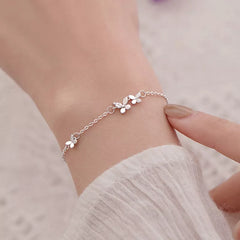 925 Sterling Silver Butterfly Bracelet with Diamond Accents