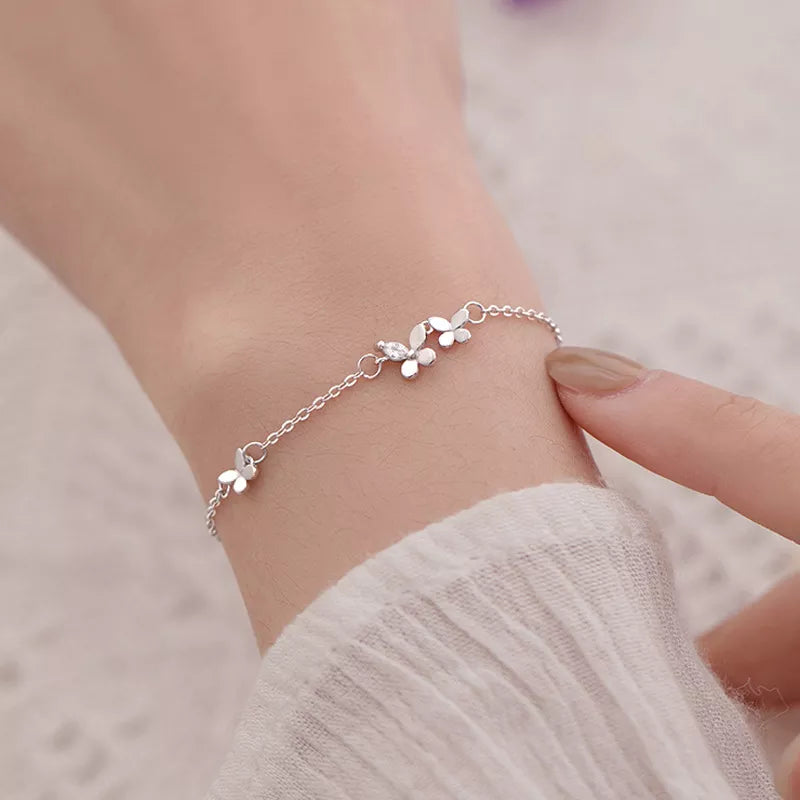 925 Sterling Silver Butterfly Bracelet with Diamond Accents