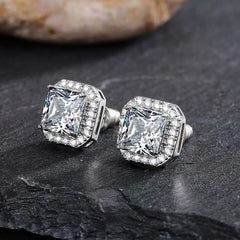 Exquisite Female Earrings 925 Sterling Silver Square Emerald Green Zircon Crystal Earrings For Women Jewelry Wholesale Bijoux