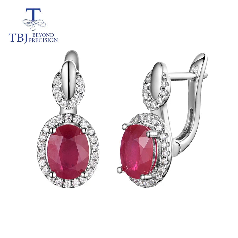 TBJ Classic Design Africa Ruby Clasp Earrings: Natural Precious Gemstones in 925 Sterling Silver Jewelry for Women