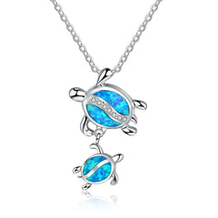 Bohemia Blue Imitation Opal Starfish Pendant Necklace: Charming Crystal Animal Turtle Necklace for Women