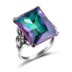 JoiasHome Rainbow Fire Mystic Topaz Ring: Top-Quality Square Gemstone Charm for Women