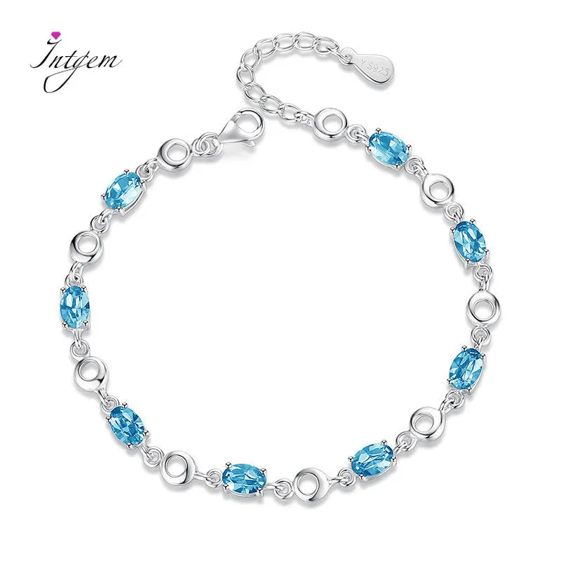 Blue Topaz Bracelet: Real 925 Sterling Silver with Deep Blue Gemstone for Women