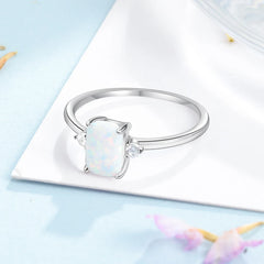 925 Sterling Silver Rectangular Opal Rings for Women: Cubic Zircon Silver 925 Jewelry (Lam Hub Fong)