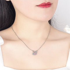 Swan Pink Crystal Zircon Diamond Pendant Necklace: White Gold Choker for Women/Girls