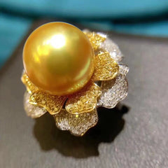 Fine Pearls Jewelry: Natural Freshwater Golden Pearl Ring, 12-11mm