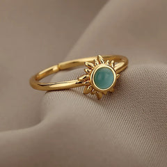 Vintage Stainless Steel Sun and Moon Opal Rings for Women and Men