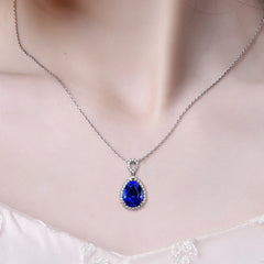 Bague Ringen Luxury Water Drop Shaped Gemstone Pendant: Artificial Sapphire Necklace for Women