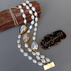 Stunning 8'' Pearl Bracelet: Y.YING's 3 Rows of Cultured Baroque & Keshi Pearls