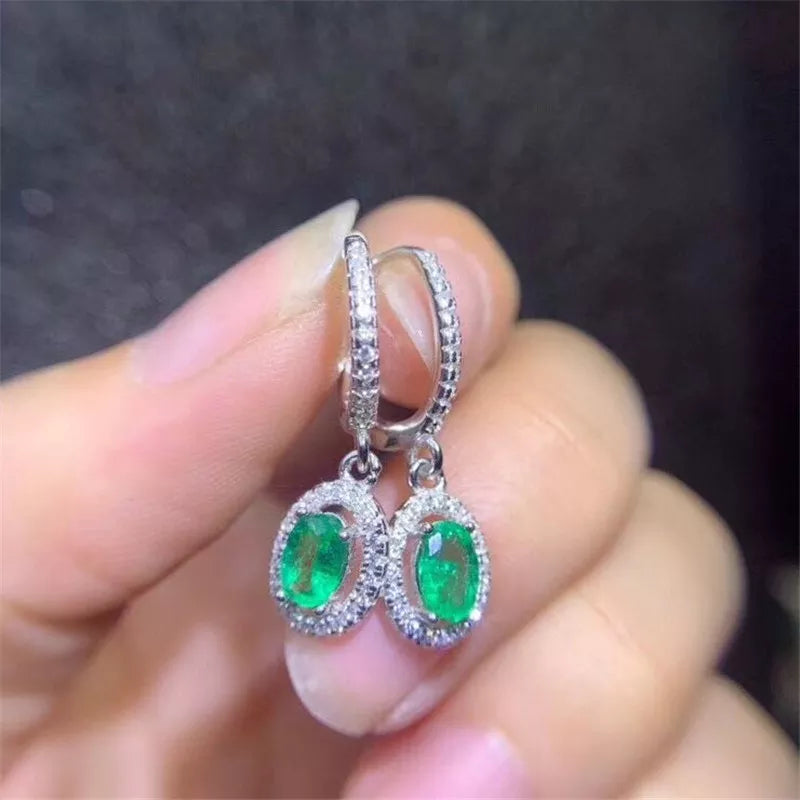 Stunning Natural Emerald Dangler Earrings: Elevate Your Party Look with 4*6mm Emerald Gems