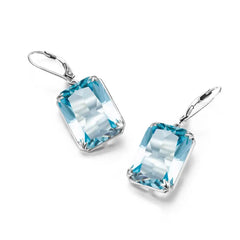 Timeless Elegance: Viking Blue Aquamarine Drop Earrings, Vintage Solid Silver 925, 13*18mm Rectangle Gemstones