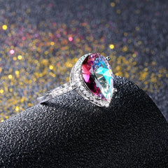 S925 Mystical Rainbow Topaz Dripping Ring: Ladies' Sterling Silver Jewelry