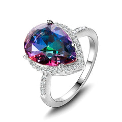 S925 Mystical Rainbow Topaz Dripping Ring: Ladies' Sterling Silver Jewelry