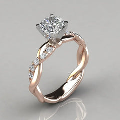 14K Rose Gold and Sterling Silver 925 Jewelry: White 1 Carat FL Diamond Ring with Gemstone Accent