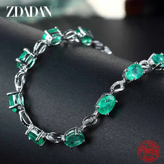 ZDADAN 925 Sterling Silver Emerald Bracelet Chain For Women