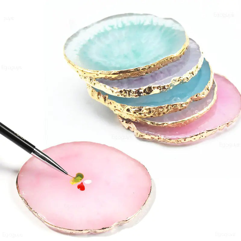 Round Resin Agate Stone Nail Color Palette Gel Polish