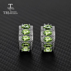 TBJ Elegance: Natural Peridot Clasp Earrings in 925 Sterling Silver - Fine Jewelry for Women