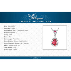 Glistening Grace: Water Drop 3.8ct Created Ruby Pendant Necklace in 925 Sterling Silver