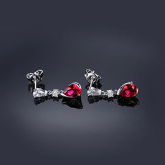 Pear Perfection: 1.9ct Created Red Ruby Drop Earrings in 925 Sterling Silver - Gemstone Jewelry for a Valentine's Gift