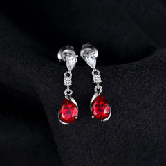 Pear Perfection: 1.9ct Created Red Ruby Drop Earrings in 925 Sterling Silver - Gemstone Jewelry for a Valentine's Gift