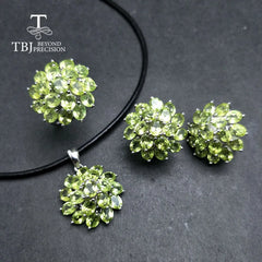 TBJ Romantic natural peridot gemstone 925 sterling silver best ring & pendant & earring for women daily party wear