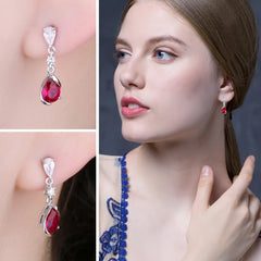 Pear Perfection: 1.9ct Created Red Ruby Drop Earrings in 925 Sterling Silver - Gemstone Jewelry for a Valentine's Gift