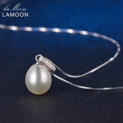 LAMOON Freshwater Pearl 925 Sterling Silver Pendant Necklace For Women 18K Rose Gold Plated Pearl Necklace Fine Jewelry  LMNI047