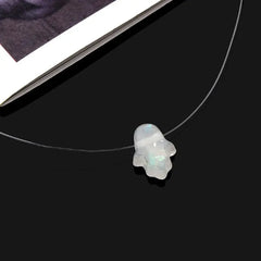 Invisible Hamsa Hand Opals Pendant Necklace: Trendy Transparent Fishing Line Choker