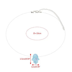 Invisible Hamsa Hand Opals Pendant Necklace: Trendy Transparent Fishing Line Choker