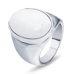 Fashion Stainless Steel Pretty White/Red Brown Opal Rings: Oval Shape Charm Ladies Stone Jewelry for Men