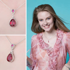 Glistening Grace: Water Drop 3.8ct Created Ruby Pendant Necklace in 925 Sterling Silver