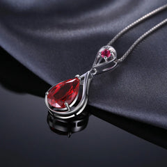 Glistening Grace: Water Drop 3.8ct Created Ruby Pendant Necklace in 925 Sterling Silver