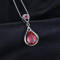 Glistening Grace: Water Drop 3.8ct Created Ruby Pendant Necklace in 925 Sterling Silver