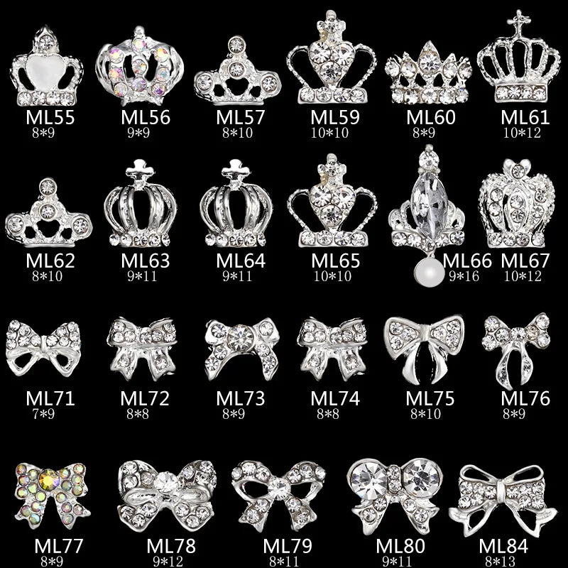 MN55-84 10 pcs 3D Metallic Rhinestone nail studs / Crown/Bow bling Clear crystal design charm Nail design nail art/ jewelry ,H21