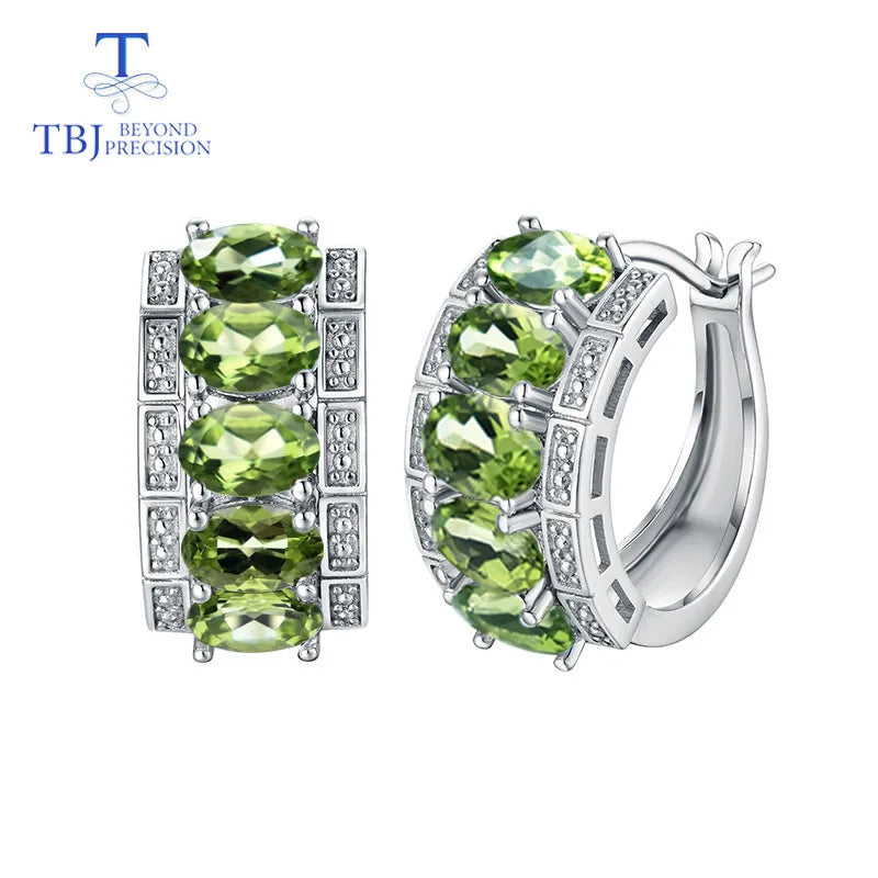 TBJ Elegance: Natural Peridot Clasp Earrings in 925 Sterling Silver - Fine Jewelry for Women