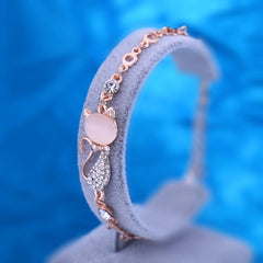 Bluelans Lovely Cat Pendant Opal Rhinestone Bangle Bracelet Chain for Women