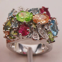 Red Crystal Zircon Morganite Peridot 925 Sterling Silver Ring Size 6 7 8 9 10 F663